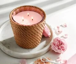 Rattan Himalayan Salt & Rosewater 3-Wick Candle -Fragrances Sales NESTNY RATTAN WELL HSR CAN 3W 3